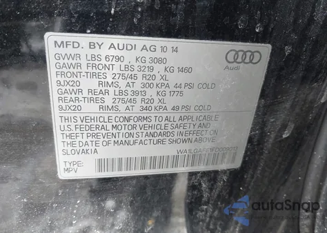 2015 Audi Q7 3.0T Premium z USA, uszkodzony, nr VIN WA1LGAFE1FD009013
